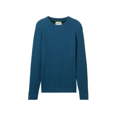 Afbeelding van TOM Tailor Strukturierter Rundhals Trui, Heren, Maat: Small, Dark teal melange
