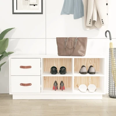 Afbeelding van Schoenenbank 100x34x45 cm massief grenenhout wit