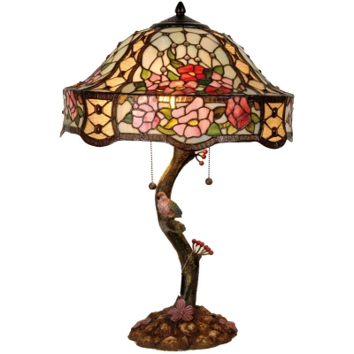Afbeelding van Clayre &amp; Eef Tiffany Tafellamp Ø 45x62 cm Groen Roze Glas Bloemen