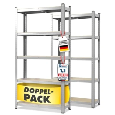 Afbeelding van KARAT Set van 2 zware rekken 50 x 100 200 cm 5 verstelbare planken (verzinkt)