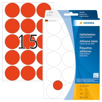 Afbeelding van Etiket HERMA 2276 rond 32mm fluor rood 360stuks