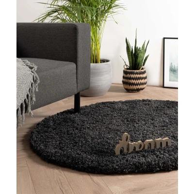 Afbeelding van Rond Hoogpolig Tapijt/Vloerkleed Cozy Shaggy Antraciet 160 Cm