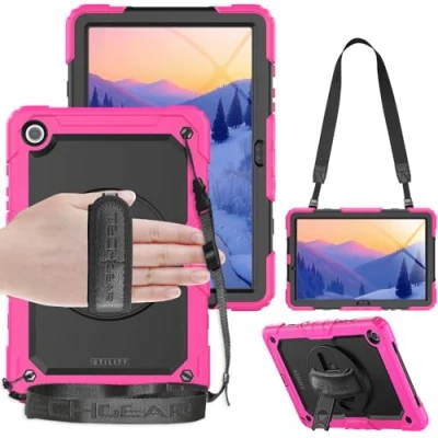Afbeelding van TECHGEAR Utility beschermhoes voor Samsung Galaxy Tab A9 Plus 11 inch (SM X210 / SM X215), schokbestendige met 360 graden draaibare standaard, polsband en schouderriem, rood