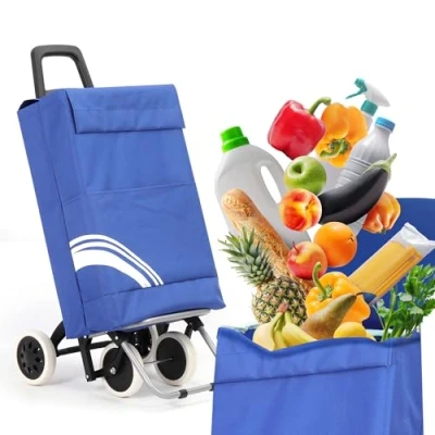 Afbeelding van Winkelwagen 40 liter, waterdicht, opvouwbaar, met 4 wielen, boodschappenmand wielen (blauw/wit)