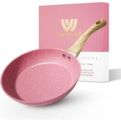 Afbeelding van Innerwell Braadpan met antiaanbaklaag, roze granietcoating, 20 cm, kleine inductiepan van aluminium, PFOA vrij, krasbestendig