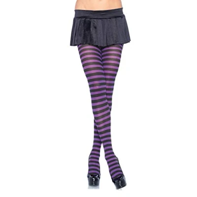 Afbeelding van LEG AVENUE Zwart met paars gestreepte panty, grote maat vrouwen XXXL/XXXXL