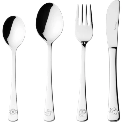 Afbeelding van Leonardo Bambini 070798 Kinderbestekset, roestvrij staal, zilver, vaatwasmachinebestendig, vork, lepel, messen, krokodil, olifant, leeuw