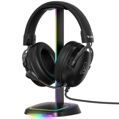 Afbeelding van The G Lab K Stand Néon RGB HUB Support Casque Gamer avec Éclairage LED Porte Rétroéclairé, Bouton ON/OFF, Sélection de Couleur et Ports USB A/USB C Accessoire gaming &amp; Cadeau Idéal