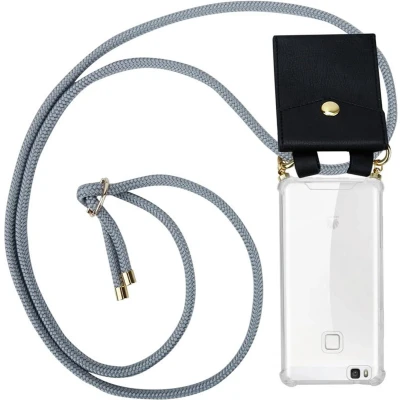Afbeelding van Cadorabo Hoesje geschikt voor Huawei P9 LITE 2016 / G9 in ZILVER GRIJS Silicone Mobiele telefoon ketting beschermhoes met gouden ringen, koordriem en afneembare etui