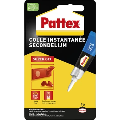 Afbeelding van Secondelijm Pattex super gel tube 3gram op Blister a 1 stuk 12 stuks