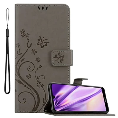 Afbeelding van Cadorabo Hoesje geschikt voor Huawei Y6 2019 in BLOEMEN GRIJS Beschermhoes bloemmotief met magnetische sluiting, standfunctie en kaartsleuven Book Case Cover Etui