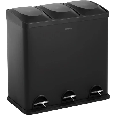 Afbeelding van Homra Maxer Prullenbak 60 Liter Zwarte 3 vakken Trio Pedaalemmer 3X20 Afvalscheiding Vuilnisbak voor Huishouden en Kantoor Recycle Vuilbak keuken Afvalemmer Afvalscheidingsprullenbakken Extra dikke wand