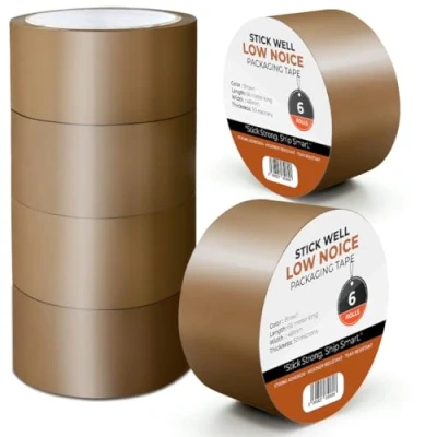 Afbeelding van K MART 6 rollen zeer sterke bruine tape met laag geluidsniveau 48 mm x 66 m veilig bruin plakband voor verpakking, verhuizing, verhuizing