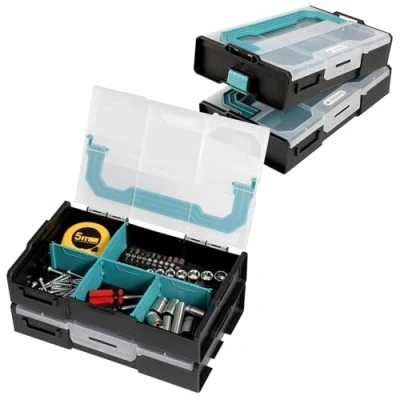 Afbeelding van Navaris 2x schroeven opbergdoos organizer 26 x 16,8 6 cm Sorteerdoos met aanpasbare vakjes Kleine items gereedschapskoffer Assortimentsdoos
