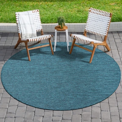 Afbeelding van Uni Binnen en Buiten Vloerkleed Solid Outdoor Laagpolig Tapijt Blauw 150 cm Rond Polypropyleen Tapijtenloods