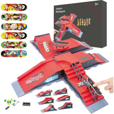 Afbeelding van Jespro Fingerboard skatepark Set 6 Ramps Incl skateboards Vinger Tech Skateboard Mini Deck