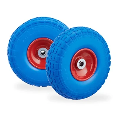 Afbeelding van Steekwagenwiel, 2 stuks, rubber, 260 x 85 mm, lekvrij, 16 4,1/3,5 4 as, tot 150 kg, blauw rood