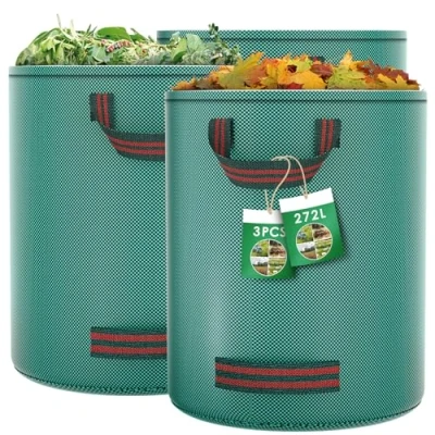 Afbeelding van Pfloge® Set van 3 tuinafvalzakken 272 liter met 4 handgrepen, waterdicht, vrijstaand, duurzaam, corrosiebestendig, voor tuinafval en groen snijden