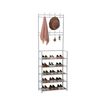 Afbeelding van Herzberg Home &amp; Living Gesegmenteerde Kapstok Kleerhanger Met 5 Planken Schoenrek 80X173Cm
