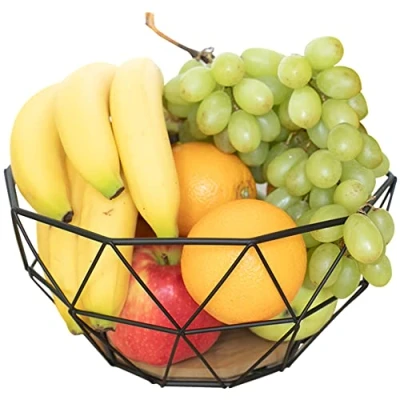 Afbeelding van Chefarone Fruitschaal Zwart Fruitmand Groentemand broodmand Metaal &amp; Hout