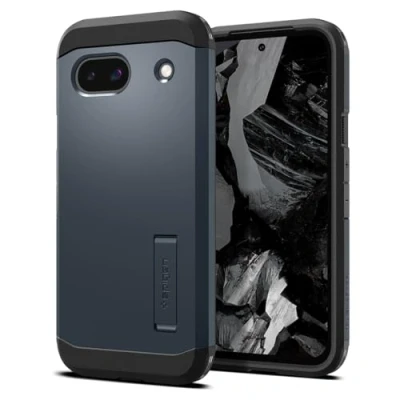 Afbeelding van Spigen Tough Armor Hoesje Geschikt voor Google Pixel 8a Back Cover met Kickstand Metal Slate