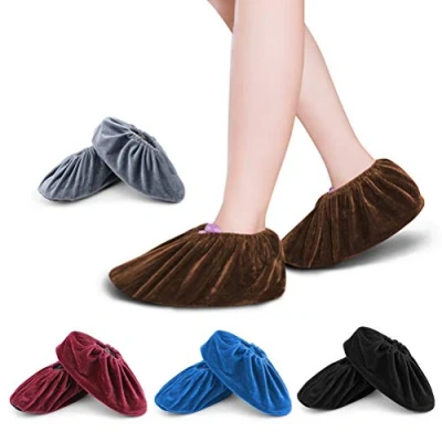 Afbeelding van FOCCTS Overschoen, 5 paar, antislip zool, kleuren, flanel, stofvrij, voor thuis, herbruikbaar &amp; uitwasbaar