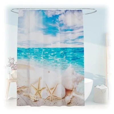 Afbeelding van Relaxdays douchegordijn 180x200 cm anti schimmel wasbaar polyester schelpen
