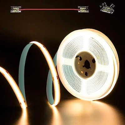 Afbeelding van PAUTIX ledstrip, COB, warmwit, 2700 K, DC24 V, 5 m, 480 leds/m, CRI90+ flexibele helder, voor thuisverlichting, ingenieursproject met 8 mm COB stekker (voeding niet inbegrepen)