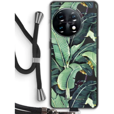 Afbeelding van Case Company® hoesje met Koord geschikt voor OnePlus 11 Bananenbladeren Telefoonhoesje Zwart Bescherming aan alle Kanten en Over de Schermrand