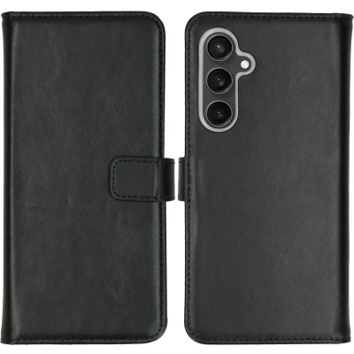 Afbeelding van Selencia Hoesje Met Pasjeshouder Geschikt voor Samsung Galaxy S23 FE Echt Lederen Bookcase Zwart