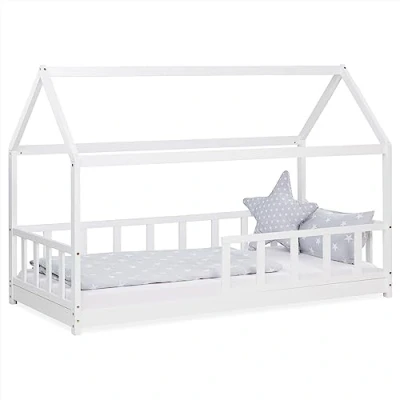 Afbeelding van Homestyle4u 2385 Kinderbed, meubels voor kinderkamer, met lattenbodem en valbescherming, wit, 90 x 200 cm, grenenhout