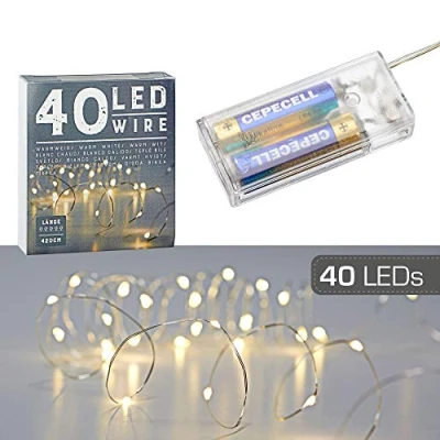 Afbeelding van Draadverlichting lichtsnoer met 40 lampjes warm wit op batterij 420 cm Lichtdraden/lichtsnoeren kerstverlichting