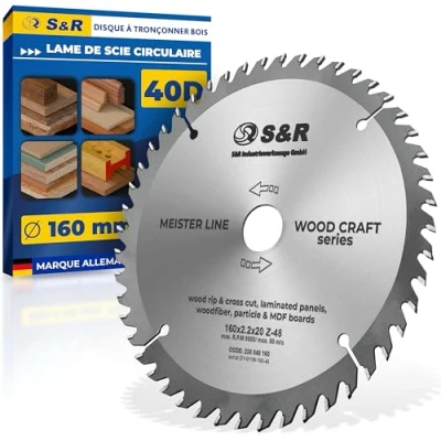 Afbeelding van S&amp;R cirkelzaagblad 160mm x 20mm 2,2 mm &quot;Wood Craft&quot; verkleiningsring 16mm, zaagblad voor professionele kwaliteit hout (48 tanden)