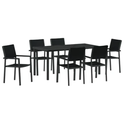 Afbeelding van vidaXL 7 delige Tuin Eetset Zwart Poly Rattan