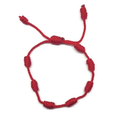 Afbeelding van MYSTIC JEWELS By Dalia Kabbalah armband, rood koord met 7 knopen, uniseks, verstelbaar, bescherming tegen het boze oog, geluksbrenger, Draad