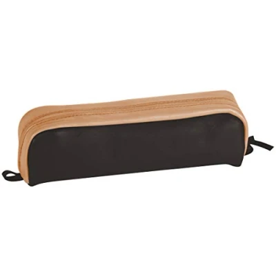 Afbeelding van Clairefontaine 8397C Rechthoekige etui voor school, bruin en natuur, 21 x 4 6 cm, van echt lamsleer, schoolbenodigdheden, met kleurpotloden, pennenhouder