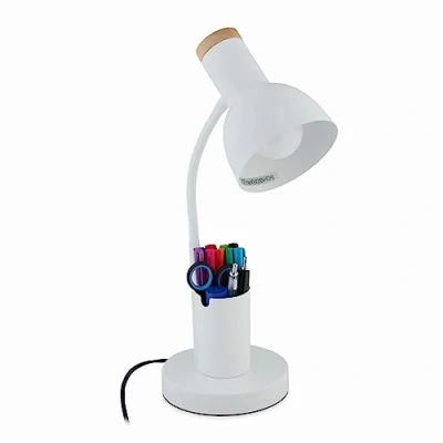 Afbeelding van Relaxdays bureaulamp met pennenbak moderne tafellamp e27 leeslamp metaal nachtkastje