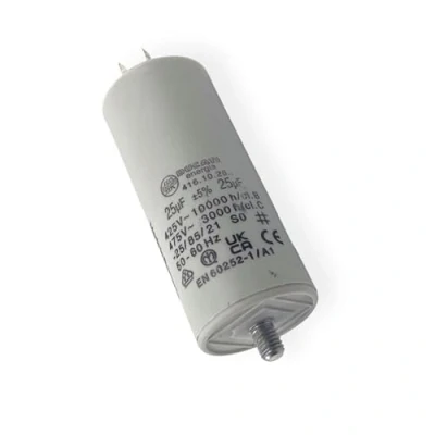 Afbeelding van condensator 25 uF universele kabelschoen, permanente voor elektrische apparaten, 450 V, afmetingen 40 x 94 schroeven M8 moer en kabelschoenen, geschikt huishoudelijke