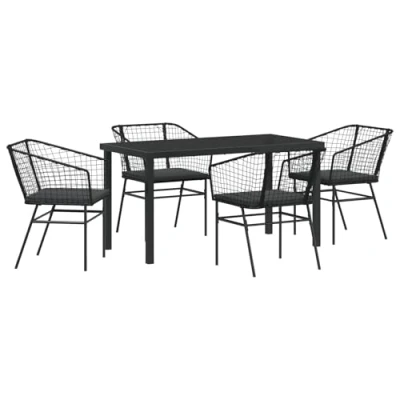 Afbeelding van vidaXL Set van 3 Zwart en donkergrijs PE rattan, gepoedercoat staal