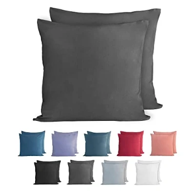 Afbeelding van Komfortec Set van 2 Premium Jersey Kussenslopen 50x50 cm Superzachte Kussenhoes 100% Katoen 150 g/m² Antraciet