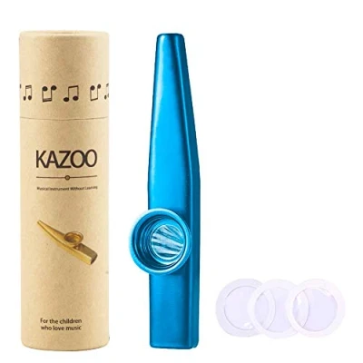 Afbeelding van WANDIC Kazoo, Kazoo van lichte aluminiumlegering en 3 membraanfluitmembranen, Kazoos met vintage geschenkdoos, blauw