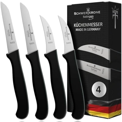 Afbeelding van Set van 4 messen met recht mes + gebogen lemmet Solingen/groentemes scherp keukenmes schilmes universeel roestvrij machinewasbaar