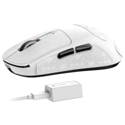Image de ATTACK SHARK R6 Souris de jeu sans fil 8 kHz, ultra légère 39G, Nordic 52840 MCU, capteur PixArt PAW3950MAX, BT/2,4 G/filaire, 42 000 DPI, Grip Tape, Batterie 250 mAh, PC/Mac (blanc)