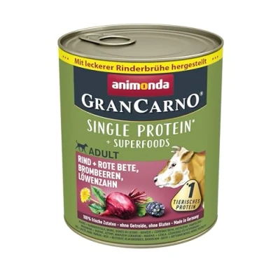 Afbeelding van 24x800g animonda GranCarno Adult Superfoods Rundvlees + Rode Biet, Bramen, Paardenbloem Honden Natvoer