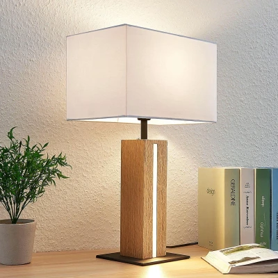 Afbeelding van Lindby Tafellamp met dimmer 1licht stof, hout, metaal H: 52.5 cm wit, helder eik, zwart
