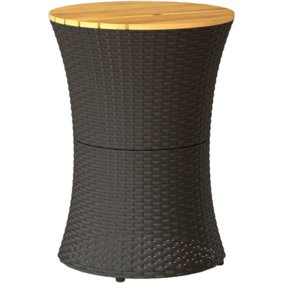 Afbeelding van Tuinbijzettafel trommelvormig poly rattan en massief hout zwart