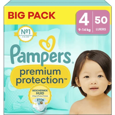 Afbeelding van Pampers Premium Protection Maat 4 Big Pack 50 luiers 9/14 KG