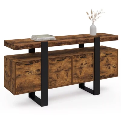 Afbeelding van PHOENIX XXL 4 deurs dressoir in antiek hout en zwart 160 cm