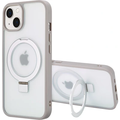 Afbeelding van Accezz Hoesje Geschikt voor iPhone 13 Ring Stand Backcover MagSafe grijs