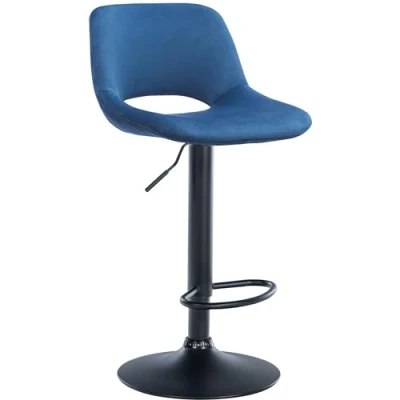 Afbeelding van CLP Camden Barkruk Met rugleuning Verstelbaar Velvet Fluweel Metaal mat zwart blauw